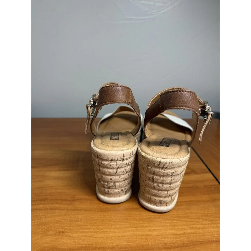Pikolinos Mykonos Wedge Sandal Leather‎ Brown White Neutral Comfort Spain 38/7.5